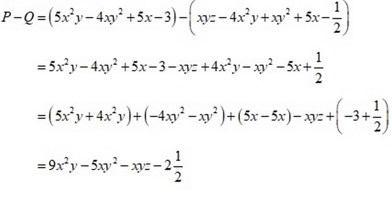 Một ví dụ về cộng trừ đa thức áp dụng đúng công thức toán lớp 7